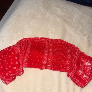 Red Bandana Print Off-Shoulder Crop Top